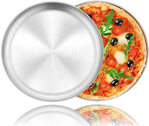 Homikit Pizzablech Set, 2 Stück Edelstahl Rund Pizzaform Pizza Backblech zum Backen im Ofen, 26 cm, Ungiftig & Langlebig, Einfach zu Reinigen & Spülmaschinenfest