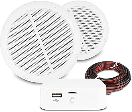 Power Dynamics Home Ceiling Speaker System Kit - Bluetooth Amplifier, 2x Waterproof 6.5 MS65 Speakers, Wireless Streaming, Kitchen & Bathroom Audio Installation, Stereo Sound Quality, White