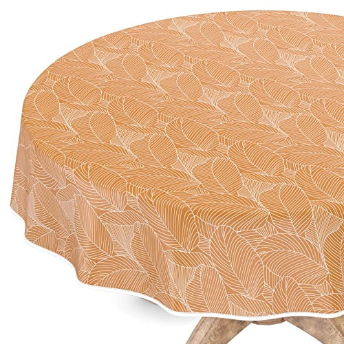 Tischdecke abwaschbar Wachstuch Wachstuchtischdecke Rund 140cm mit Saum Mathilda Hellbraun Beige pflegeleicht