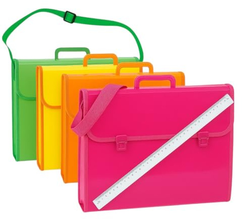 KORAT Valigetta Portadocumenti Portadisegni con Soffietto Estendibile Colori Fluo con Tracolla con Doppia Chiusura in PPL Polipropilene Formato 58x39,5x3x5 cm con Riga da 60 Cm in Omaggio