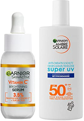 Garnier Sonnenpflege-Set mit Vitamin C Serum und zuverlässigem UV-Schutz Fluid (LSF 50+), 2-teilig