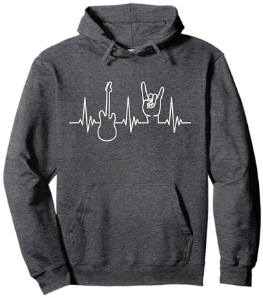 E-Gitarre und Pommesgabel Herzschlag Design für Heavy Metal Pullover Hoodie