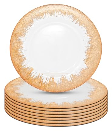Trimming Shop Charger Plate Clear Glass with Copper Trim, 6pcs | 33cm (13 Inch) Decorative Dinner Chargers for Table Setting, Wedding, Party, Home & Event Décor, Dinner Table Decoration