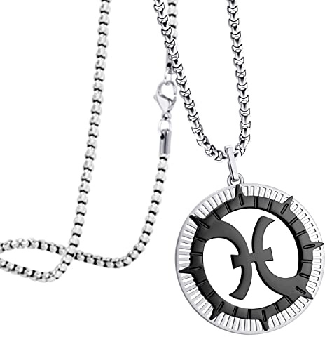 555Jewelry Stainless Steel Pisces Necklace for Wife, Horoscope Constellation Necklaces for Women ‎& Ladies, Zodiac Sign Pendant for Men, Astrology Necklace for Her, 18 Inch, Silver/Black