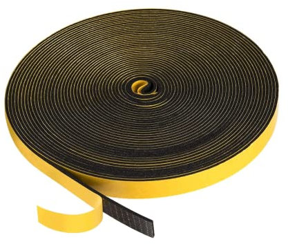 Draft Excluder Foam Seal Tape, 12mm(W) x 1.5mm(T) High Density Adhesive Foam Weather Strip Seal for Window and Door, 1 Roll, Total 10M Long Black