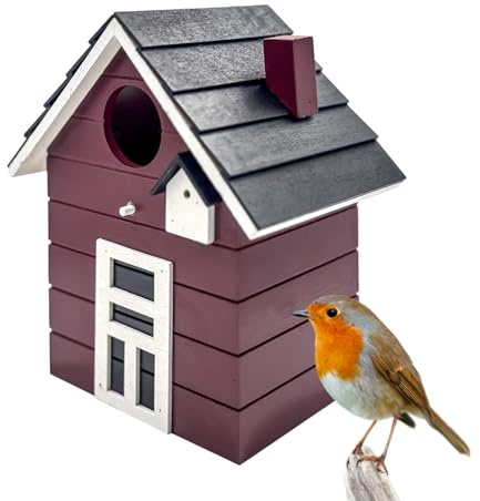 Buntes Vogelhaus & Nistkasten aus MDF-Holz – ca. 20 x 17 x 12 – Bordeaux | für kleine Singvögel wie Meisen, Sperling und Fink - Indoor als Dekoration & Outdoor als Nistplatz – Seaside No.64