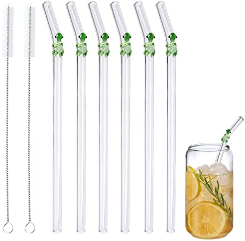Cannucce in vetro, cannucce riutilizzabili in vetro curvo, design infrangibile, con fiori colorati, perfette per frullati, tè, succhi di frutta, caffè, frappè (tartaruga verde)