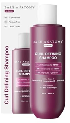 Bare Anatomy Curl Defining Shampoo Curl Retention & 2X Frizz Protection For 48 Hours Powered By Coconut Oil, Hyaluronic Acid & Castor Oil Sulphate & Paraben Free Women & Men 250 ml