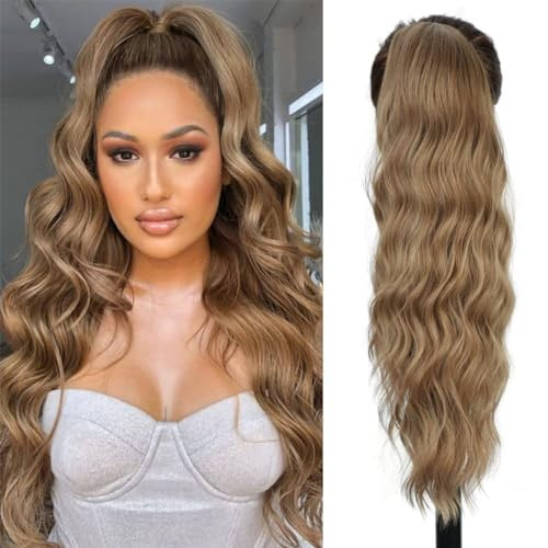 aikaa Locken Kordelzug Pferdeschwanz Haarteil Haarverlängerung, Wellige Lockige Pferdeschwanz Verlängerung Synthetisches Haarteil Ponytail Extension für Frauen (60cm, 12#)