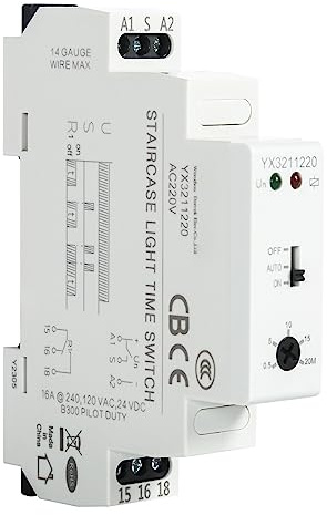 DEWIN Zeitschaltuhr Hutschiene, Treppenlicht Schaltuhr Beleuchtungs Timer Schalter 0,5–20 Minuten Verzögerung Aus Relais 16A AC 220V