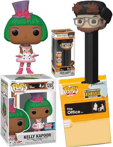 Figura Pop! Figura de vinilo de Schrute Dunder Mifflin con caja ciega + Dwight Antics Pez! Cabeza + Kapoor Oompa Loompa Comedy 3 artículos Paper Office Show