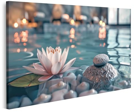 islandburner Bild auf Leinwand Beruhigendes Wandbild: Zen-Steine, ruhiger Pool und Seerosen für Spa-Atmosphäre Massagezimmer Zen-Spa & Wellness Wandbilder Bilder