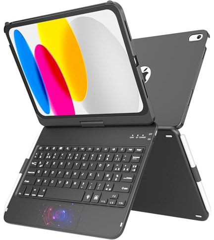 TQQ Clavier pour iPad 10/11 Ème Generation (10.9 Pouces 2022/11 Pouces A16 2025) avec Pavé Tactile de Précision, Clavier Rétroéclairé 10 Couleurs de Type Ordinateur Portable, Clavier Français AZERTY
