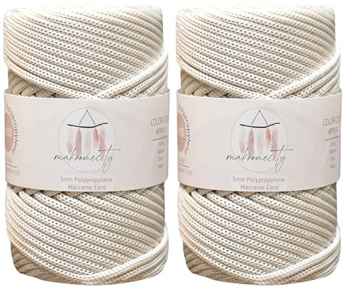 Makromecity, 2 Skeins of Polyester Macrame Cord 5mm x 104 Yards (311 feet) 5mm Polypropylene Ecru Macrame Cord Crochet Macrame Bag Cord Crafts for Wall Hangings, Bags, Underplate, Rug