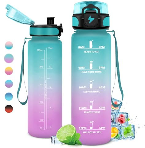 Borraccia Bambini 500 ml, Borraccia Palestra a Prova di Perdite, Borraccia Motivazionale con Filtro, Bottiglia d'acqua Sportiva con Indicatore del Tempo, Borraccia per Bambino, Bambina, Sport, Scuola
