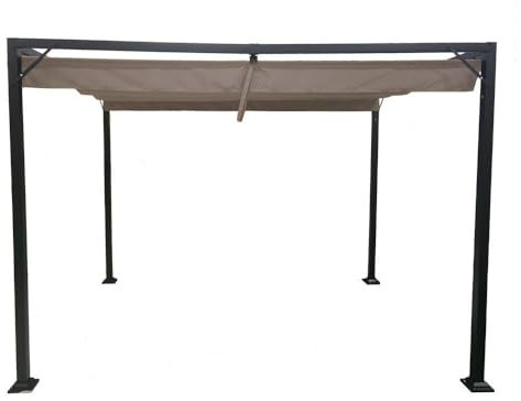 JSH 3m x 2.15m Manhattan Metal Pergola | Retractable Water Resistant Roof Canopy | Rust Resistant Powder Coated Free-Standing Steel Frame | Outdoor Sun Gazebo BBQ Family Friends Parties