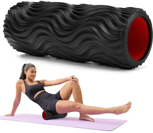 CINDALOG Foam Roller, 15 High Density Foam Back Roller, Wave Textured Massage Roller for Deep Muscle Massage Pilates Yoga,Fitness Exercise Roller for Whole Body Release(Black)