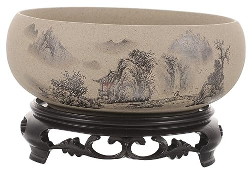 MOBUTOFU Ceramic Hydroponic Planter with Plastic Base for Indoor Use Decorative Bonsai Pot 12-inch Water Plant Container for Home and Garden