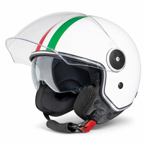 VINZ Neiva Jethelm mit Doppelvisier | Roller Helm mit Italienische Flagge & mit Sonnenblende | In Gr. XS-XXL | ECE 22.06 Zertifiziert | Motorradhelm mit Visier | Viele Farben Erhältlich