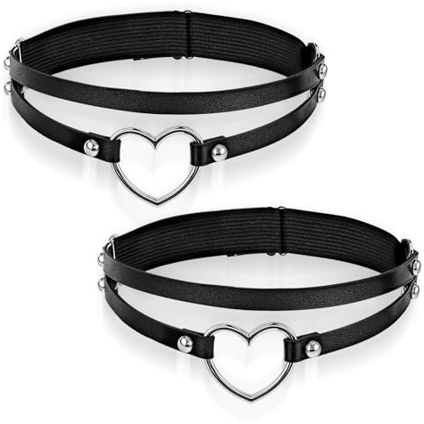 JIYIN 2 ligas de piel para mujer, liguero ajustable para muslo, doble capa, gótico, para carnaval, cosplay, accesorios de fiesta, Negro , Talla única