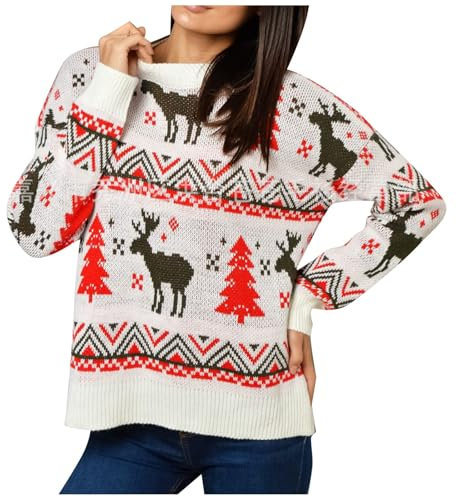 Bastwahl Norweger Pullover Damen original, Grobstrick Casual Sweater Elegant Pullover Oversized Langarm Sweatshirt Lose Oberteile Warm Einfarbig Wollpullover Strickpullover Lässiges Stricken Pulli
