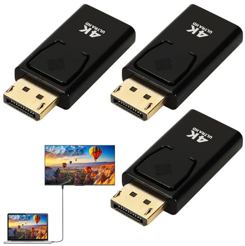 3 PCS Displayport to HDMI Adapter,DP to Hdmi Adapter,4K DP Male to HDMI Female Converter,Support 1080P Audio,Displayport Male to Hdmi Female Adapter for Desktop,Laptop,Projector,Monitor,HDTV
