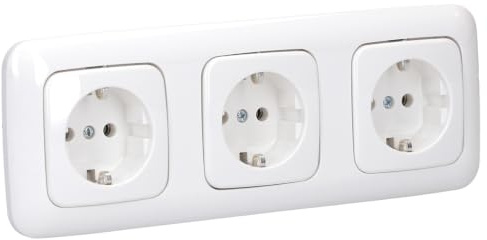 Busch-Jaeger Reflex SI 3-fach SCHUKO Steckdosen Set + Rahmen Alpinweiß | 3× 20 EUC-214 SCHUKO Steckdosen + 1× 2513-214 Abdeckrahmen 3-fach