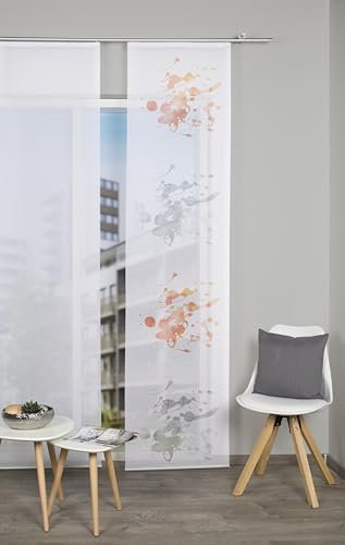 Schiebevorhang Vorhang in Bambus Optik mit Digitaldruck mit Muster Gardine Fensterschal Flächenvorhang Schiebegardine in Weiss kürzbar 60 x 260 cm Design in Orange/Grau