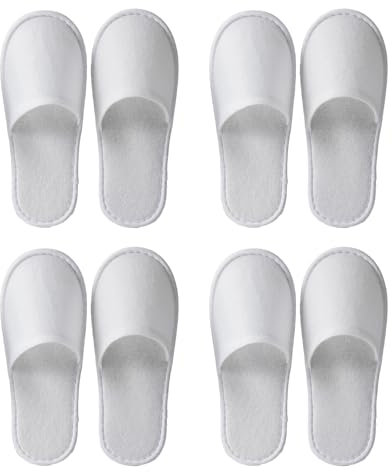 Oykrueats 4 Paar Hotelslipper Einweg Weiße,Gästehausschuhe set Leinensohle,Hotelschlappen Korallensamt,Einmal Hausschuhe Durchschnittsgröße,Gäste Einmal Hausschuhe für Reise, Spa, Sauna und Zuhause