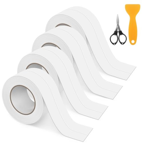 BELICOO 4 rotoli di nastro sigillante autoadesivo, impermeabile per doccia, nastro sigillante in PVC per bagno, WC, vasca da bagno, lavandino, soffitto della parete, cucina con strumento di tenuta (38