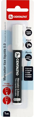 Centauro - Pennarello a gesso liquido cancellabile bianco, punta 5 mm, inchiostro a base d'acqua, punta reversibile conica e smussata, perfetto per lavagne, vetro, plastica o specchi