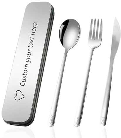 Personalised Travel Cutlery Set, Custom Cutlery Set for Lunch Box, Customised Travel Utensils for Work Camping Office (Custom Metal Lunch Box)