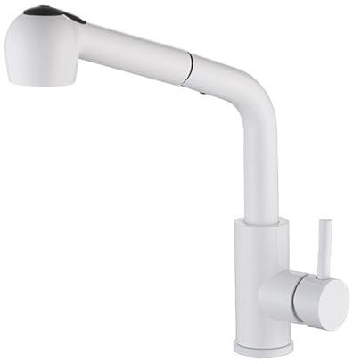 Ausziehbarer Küchenmischer-Wasserhahn mit Brause, Küchenarmaturen, schwenkbar, Edelstahl, Warm- und Kaltwasser, Einhand-Spülbeckenarmaturen mit ausziehbarer Brause, Weiß