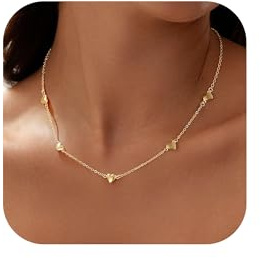 TINGN Kette Gold Damen 14K Gold Vergoldete Ketten mit Kleeblatt Glänzende Zirkonia Süßer Schmetterling Station Halskette Goldkette Damen Hochzeits Abschlussball Geschenke für Frauen Schmuck