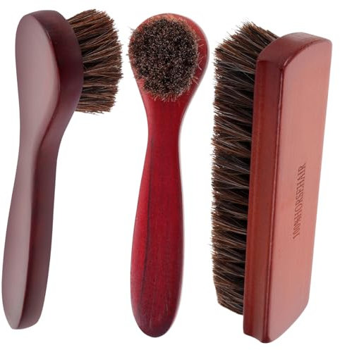 Kit de Brosses à Chaussures 3 Pièces en Bois, Cheval