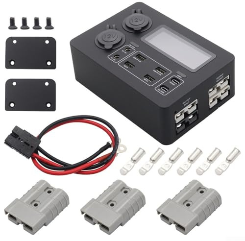 12V Auto Power Box mit 100W Schnellladung - 6-Port USB-Hub (inkl. PD3.0 Type-C) für RV/SUV/Boot - Features LED Display & Dual 12V Steckdosen - 50A Quick Connect & Circuit Breaker (mit Leitung)