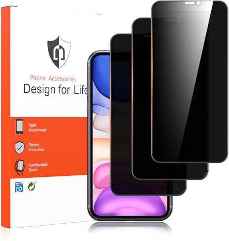Yisica 3 Stück Sichtschutz Panzer Schutz Glas für iPhone 11/ iPhone XR, Panzer Schutz Glas Folie Displayschutzfolie (iPhone 11/XR)