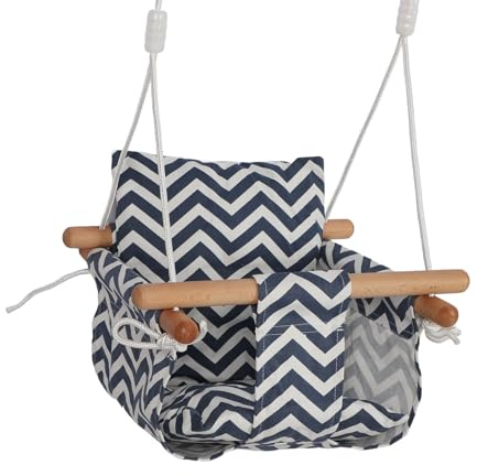 Drfeify Chaise de Balançoire bébé en Coton en Coton, avec Cadre en Bois Glissant, adapté à une Utilisation Intérieure et Extérieure