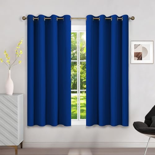 Runyéla Verdunklungsvorhänge mit Ösen Gardinen 2er Set, Thermovorhang Hitzeschutz H 145 x B 140, Vorhänge Blickdicht Kurz Königsblau, Ösenvorhang für Schlafzimmer Wohnzimmer Blackout Curtain