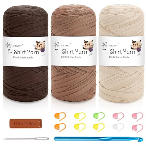 Nissary 3 Pack 200g T Shirt Yarn for Crocheting - Crochet Yarn Thick Includes 10mm Hook & Accessories - Ideal for DIY Tote Bags, Cushions, Chunky Blankets & Home Decor Projects