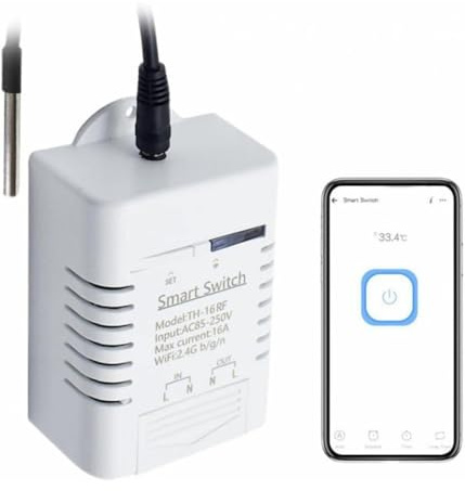 Commutateur de température WiFi, surveillance intelligente de la température, avec kit de capteur de température, contrôle à distance, compatible avec EWeLink, Alexa et Google Home, blanc, 1 pièce