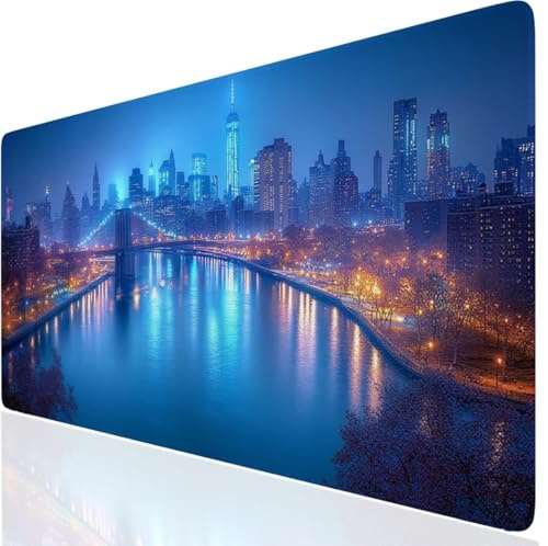 Stadt Mauspad XXL, Blau Mousepad 900x400x3mm mit Genähten Kanten, Mauspad Großes Schreibtischauflage, Gaming Mousepad Wasserdicht und rutschfest, Desk Mat Vernähte Kanten für MacBook, Laptop DE-7148