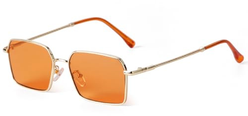 Laurinny Hexagon Rectangle Sunglasses Women Retro Gold Metal Rectangular