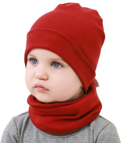 Yemlarey Kindermütze Schal Set Baumwolle Babymütze Mädchen Jungen Haube Warm Beanie Loop Schal Herbst Winter