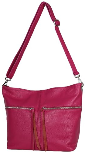 AMBRA Moda GLX36 Sac à bandoulière en cuir véritable pour femme avec fermeture éclair