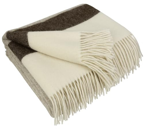 LYHome Couverture Laine 100% - Plaid pour Le Canape Le Lit 1-2 Personnes, Couvre Hiver, Plaids Chaud de Mouton, Couvertures Grand et Souple (140 x 200 cm | Beige Rayé)