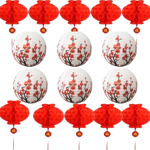 Lunar New Year Dekoration 16 Stück chinesische japanische Papierlaternen Kirschblüten dekorative Hängelaternen für chinesischen Neujahrsfest Ostern Laternenfest Heim Büro Restaurant Party Dekoration