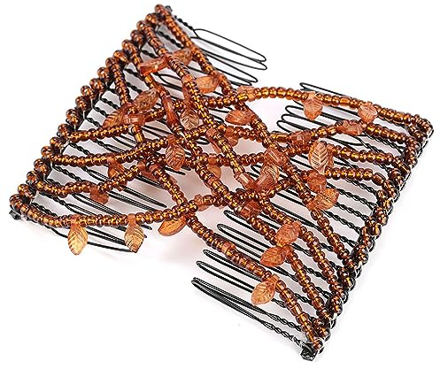 Peineta doble mujer con perlas y hojas color café, horquilla elegante vintage para fiestas y diario, accesorio cómodo y duradero para todo tipo de cabello, diseño sofisticado