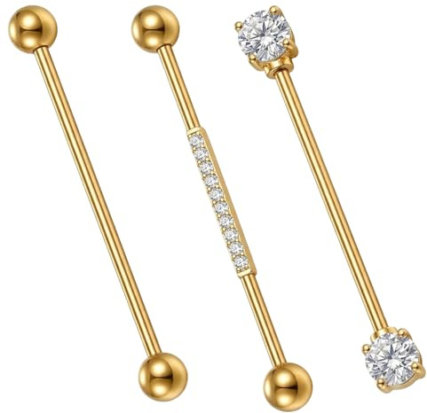 Gubilacrum Three Lever Earrings for Daily Wear and Special Occasions, Industrial Piercing Jewellery, Gold Industrial Piercing Jewellery, Scaffold Piercing Bar Suitable for Multiple Styling Scenarios