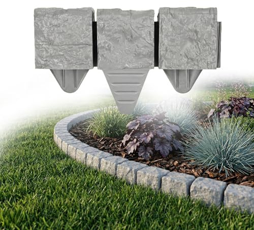 GARDENIX Bordure de pelouse, 1,2 m, Aspect Granit, Gris, 10 x 10 x 10 cm, Bordure de Parterre en Plastique, clôture de Jardin, Bordure de Parterre de Fleurs